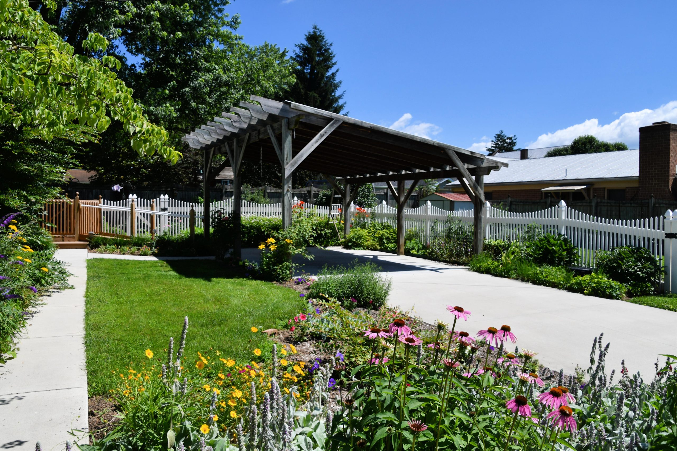 inviting garden path with flowers and pergola