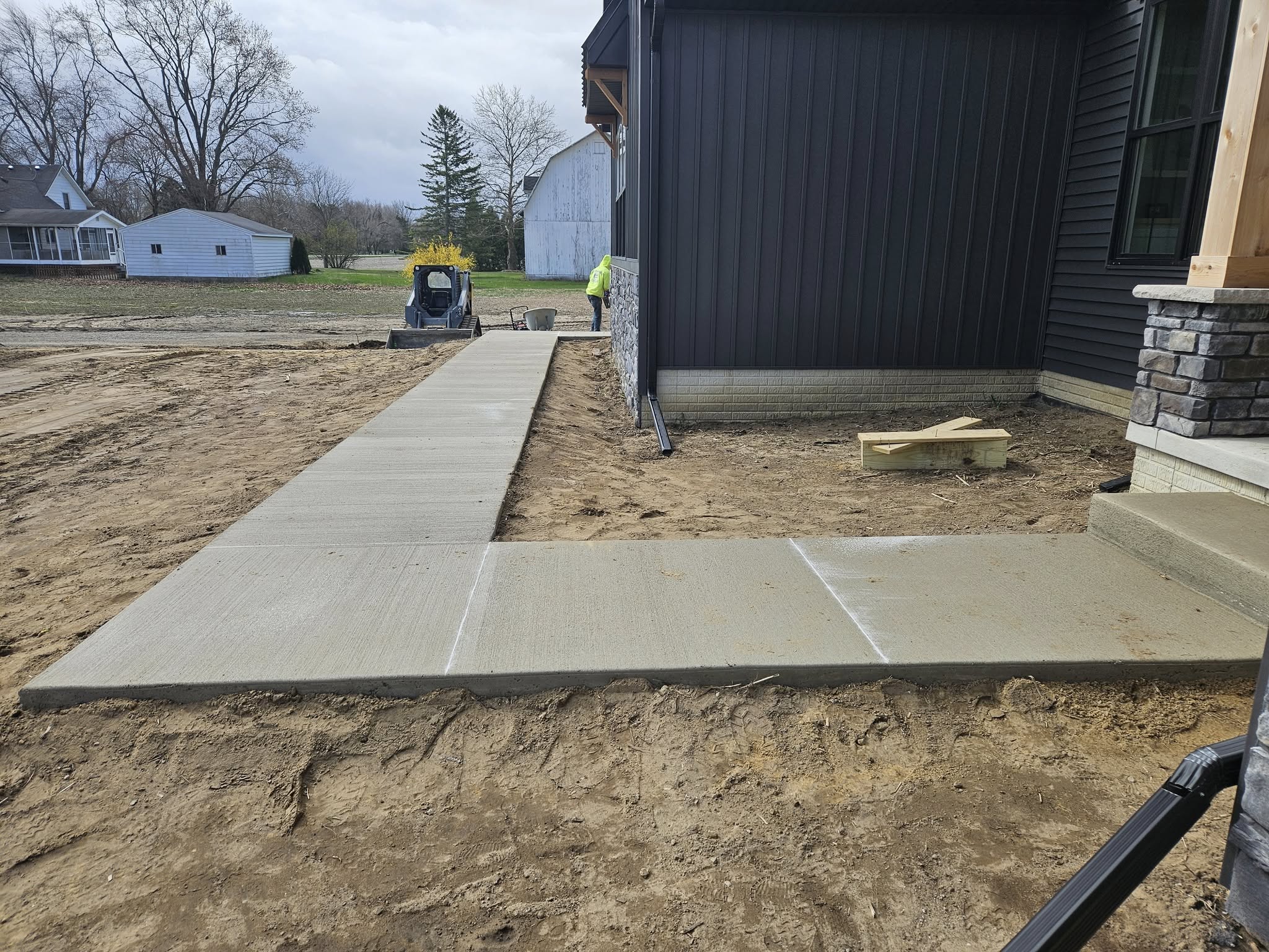 Freshly poured concrete sidewalk